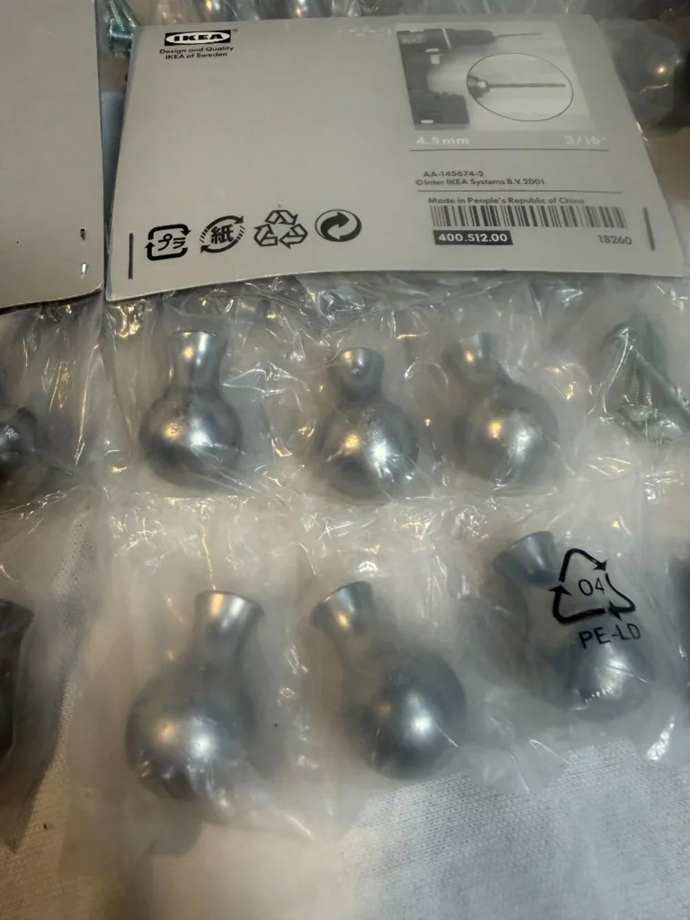 IKEA Kosing Silver Satin Cabinet Knobs 11 Piece Bulk Lot New Old Stock Disc